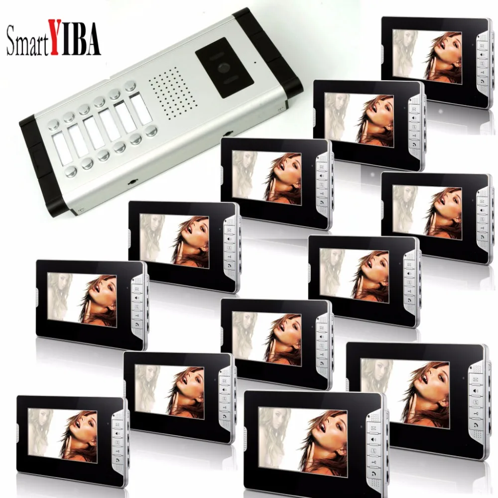 

SmartYIBA New Apartment Intercom Entry System 12/10/8/6 Monitor 7" HD Color Video Door Phone Doorbell intercom System 12 Houses