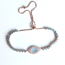 Серебро 925 пробы бирюза теннисная цепь ползунок коробка цепь сглаза шарм элегантный Турецкий Дурной глаз Теннисный браслет