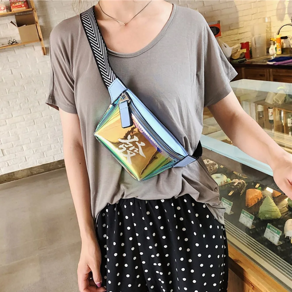 Модная Женская Студенческая спортивная сумка-мессенджер на молнии, нагрудная сумка, поясная сумка, блестящая неоновая лазерная голограмма, поясные дорожные сумки