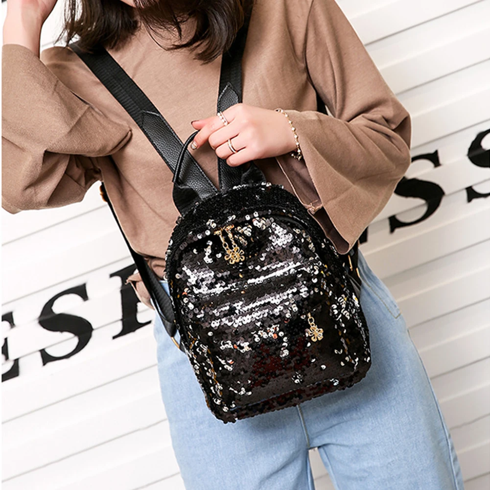 

Teenagers Backpack Schoolbag Travel Glitter Girls Zipper Closure Adjustable Strap Rucksack Shoulder Bag Dating Sequins Bling