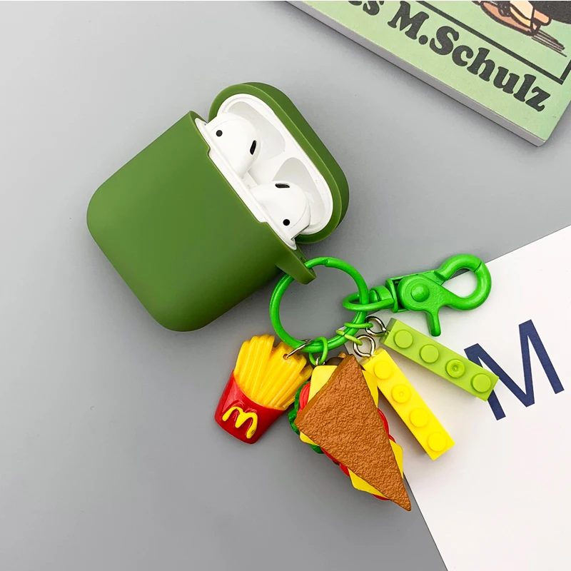 

Cool Hamburger Silicone Case for Apple Airpods Case Bluetooth Earphone Accessories Headset Protective Case Bag Decor Key ring