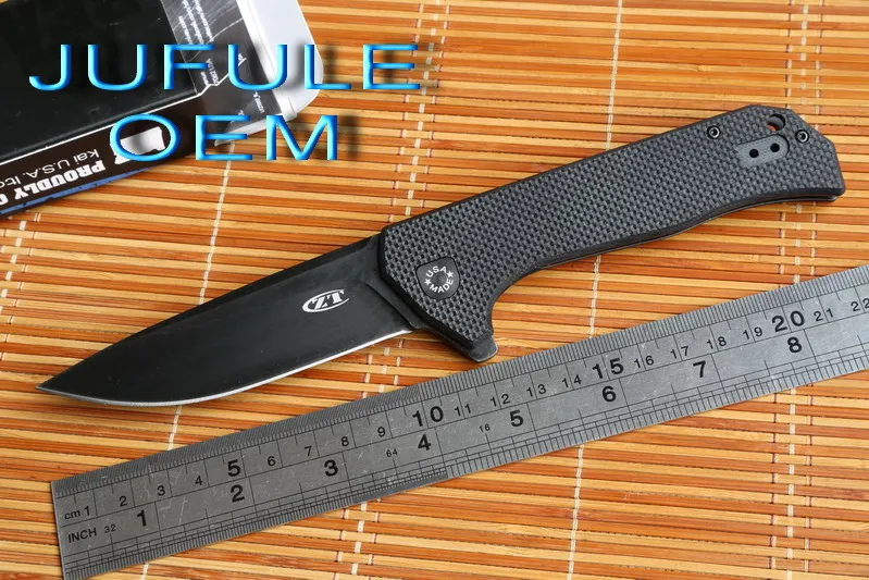 JUFULE OEM ZT 0804 ball bearing Folding Knife steel G10 Titanium plating Handle 204P Camping Hunt