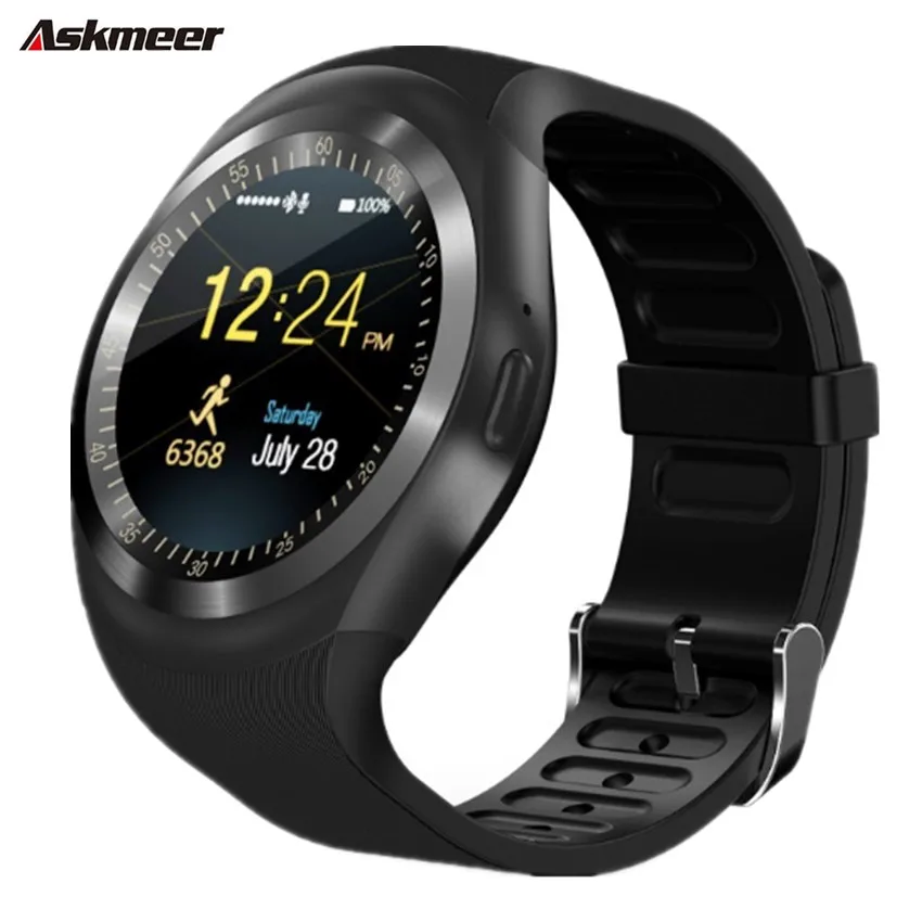 ASKMEER Y1 Bluetooth Смарт часы Relogio умные на системе андроид Телефонный звонок GSM Sim