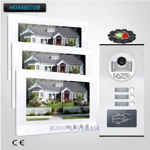 HOMSECUR 10.1\ LCD Video Door Entry Intercom Kit with Outdoor Monitoring for 3 Apartment