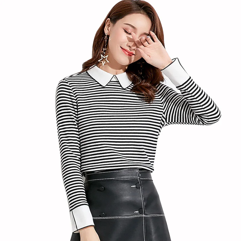 

MOBTRS New Style Long Sleeve T Shirts Women Casual Student T-shirt Womens Fashion Harajuku Striped Female Slim Femme Lady