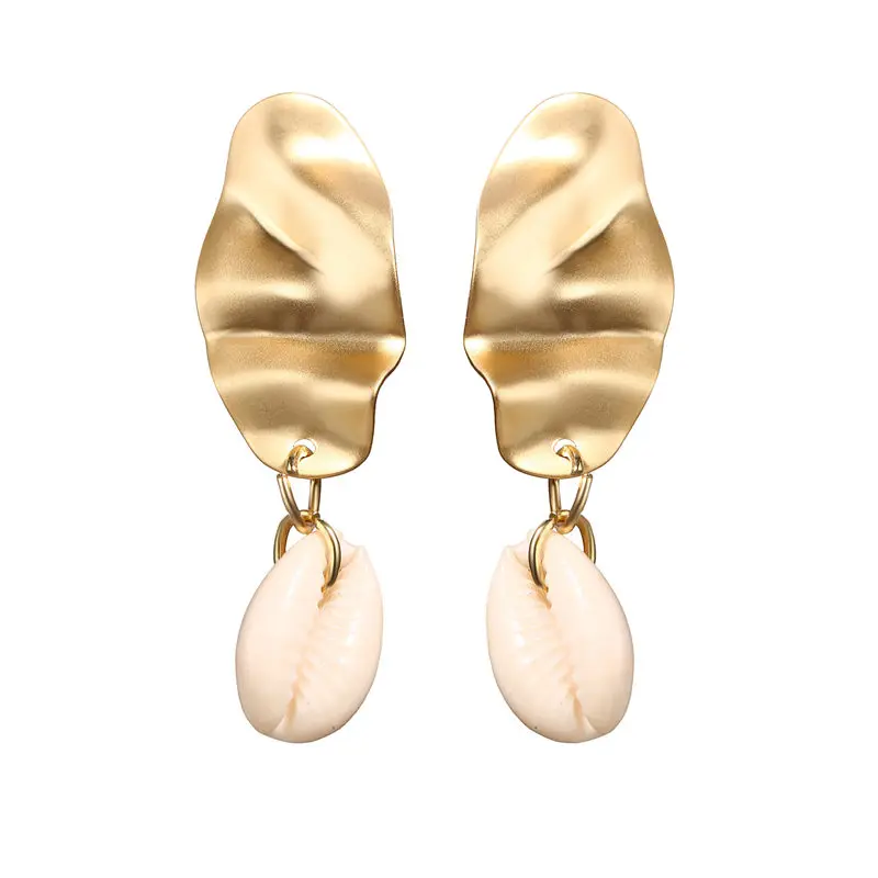 

Sea Shell Dangle Earrings For Women Gold Color Metal Shell Cowrie Statement Earrings 2019 Summer Beach Jewelry