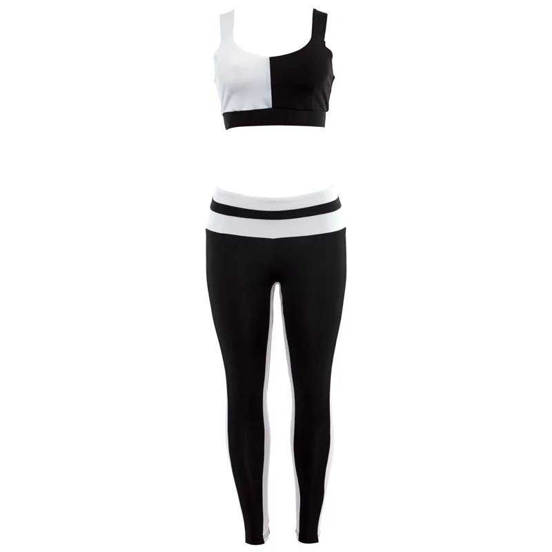 Для женщин спортивный костюм контрастные черно-белые цвет Йога наборы для ухода за кожей 2 шт. тренировки фитнес летняя одежда верховой езды