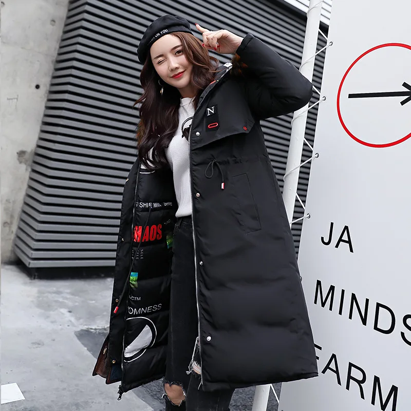 

Fresh big hair collar Ladies winter down jacket long section thickening slim waist is thin both sides wearing cotton coat