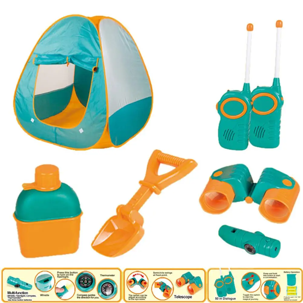 

Kids Tent Camping Set Explorer Kit with Tent Telescope Walkie Talkies Water Bottle Shovel Multifunctional Whistle Flashligh