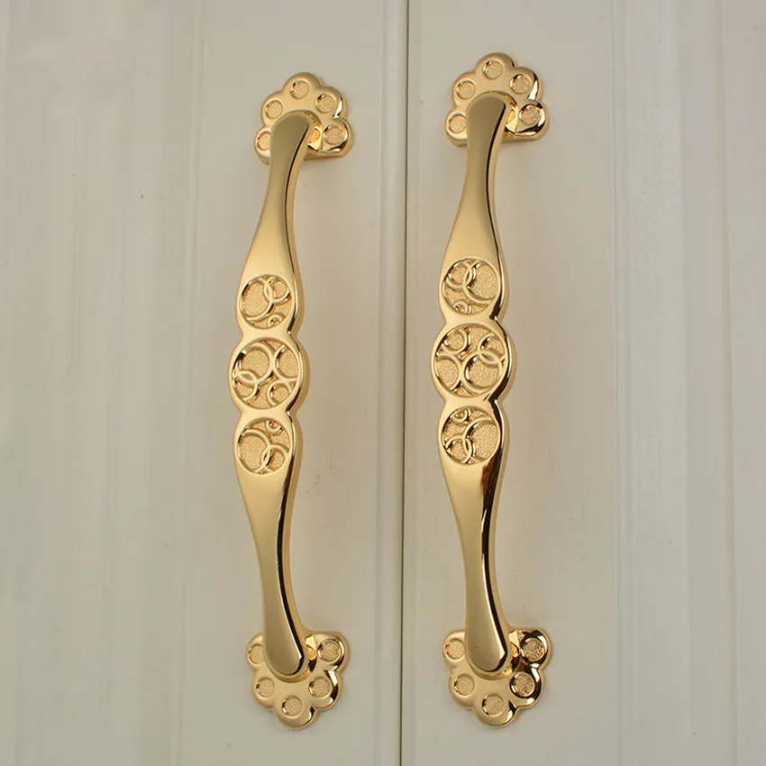 

96mm 128mm modern fashion luxury win cabinet kitchen cabinet door handle bright gold carved creativity drawer cupboard knob pull