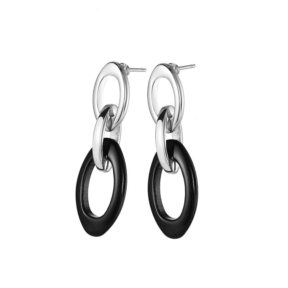 

Stainless Steel Earrings Metal Earrings Trendy Black Geometric Interlocking Minimalist Simple Cool Gifts for Women Ladies Femme