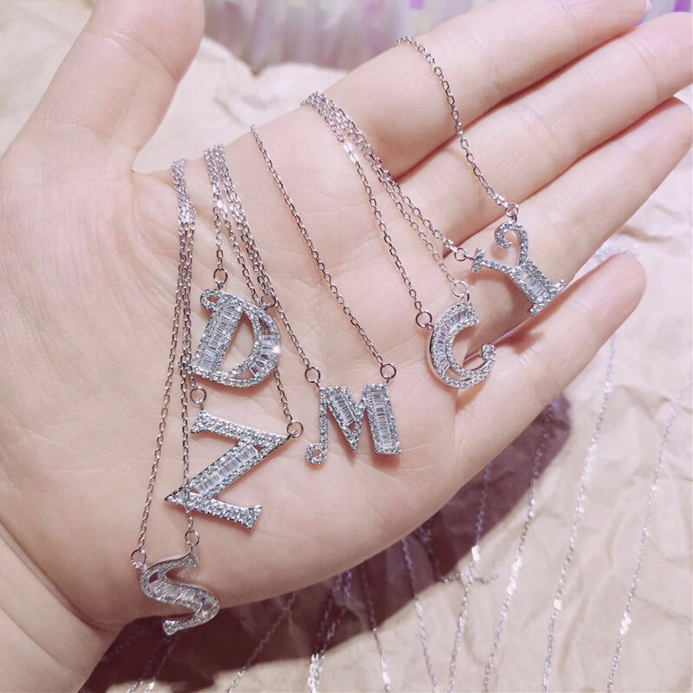 

Silver Jewelry Korean Version The New Stylish Zircon 26 Letter Necklace Female Exquisite High-end Silver Jewelry Necklace