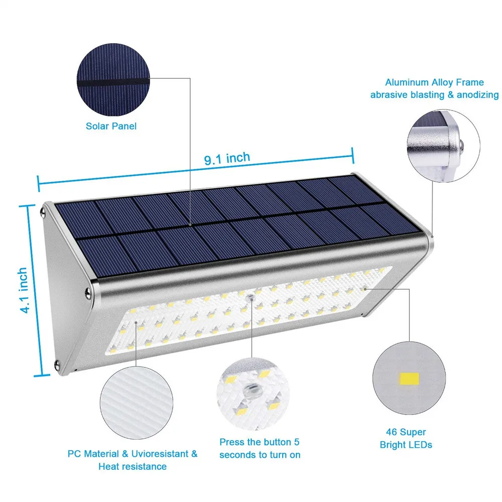 Sensor de Movimento Parede ao ar Iluminação à Prova Alto Brilho Radar Leds 700lm Alumínio Solar Lâmpada Jardim Casa Luz Livre Lâmpadas Dwaterproof Água 48 3 Cheap Lâmpadas solares