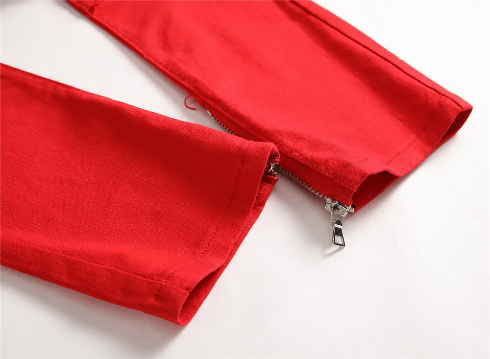 2018 Fashion Dropshipping Men jeans Red High Street Motorcycle Jeans Men Destroyed Ripped Pants Vintage Style Denim Trousers 18