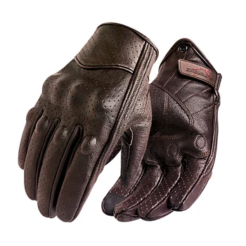 Motorcycle Gloves Men Touch Screen Brown Leather Electric Bike Glove Cycling Full Finger Motorbike Moto Bike