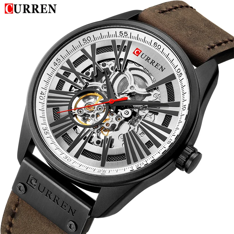 CURREN New Men's Fashion Mechanical Watch Men Waterproof Leather Band Wristwatches Male Automatic Self-Wind Clock Montre Homme