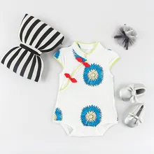 blue flower cheongsam fashion 100%Cotton Sleeveless Clothing Similar Jumpsuit Printed Baby Girl Bodysuits baby girl clothes