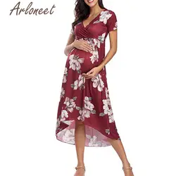 Одежда arloneet женское платье для беременных миди с бантом и цветочным рисунком ТРАПЕЦИЕВИДНОЕ ПЛАТЬЕ пляжное платье длинное 2019 летнее