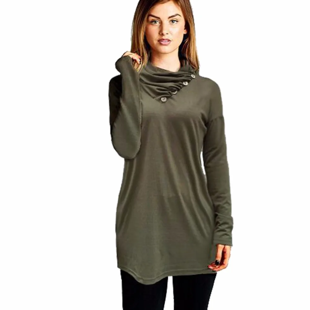 2017 New autumn t shirt women button solid women tops long sleeve women t shirt casual