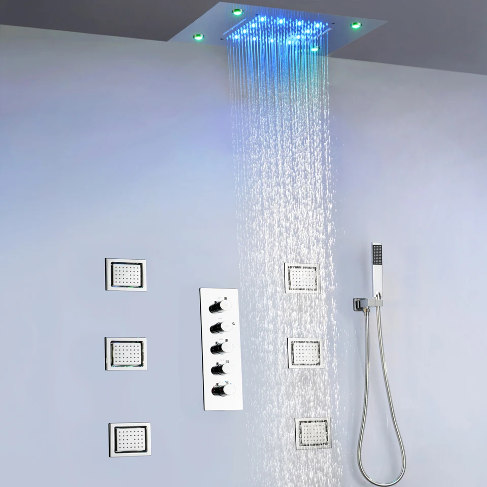 Bathroom Rain And Watefall Shower Faucet Set 50X36 CM LED Shower Head Large Water Flow Shower Valve 008-50X36K-6MP Bathroom Rain And Watefall Shower Faucet Set 50X36 CM LED Shower Head Large Water Flow Shower Valve 008-50X36K-6MP