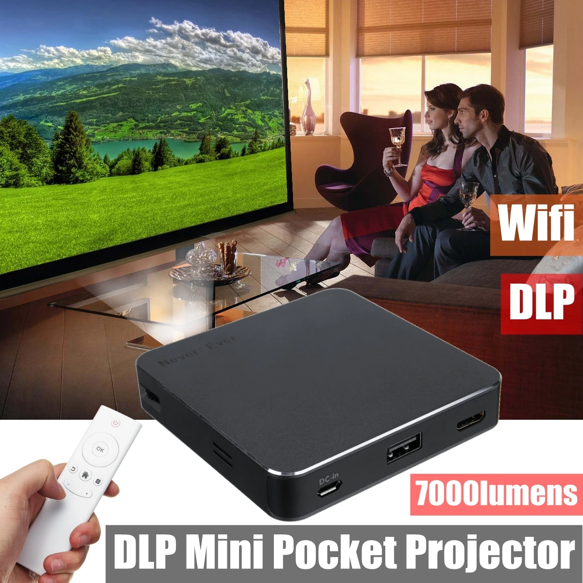 

DLP-S5 Wifi DLP 7000 Lumens HD 1080P Mini P ocket LED Video Projector HD USB Multimedia P ocket Projektor
