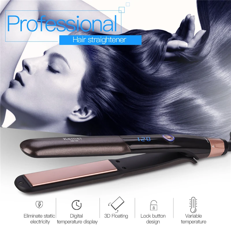 

KEMEI Professional Tourmaline Ceramic Heating Plate Hair Straightener Styling Tools with 5 Temperature Level and Travel Lock 45