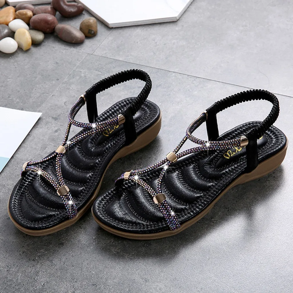 SAGACE/богемные летние женские туфли со стразами плоский сандалии Пляж Вьетнамки пикантные однотонные высокое качество Outsid простые туфли-лодочки на высоком каблуке