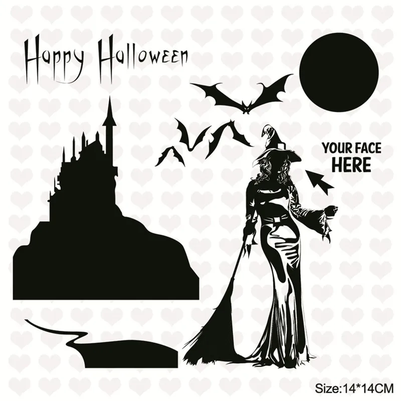 

YaMinSanNiO 5Pcs Halloween Castle Witch Clear Stamps Scrapbooking Decoration Transparent for DIY Card Making Rubber Stamps