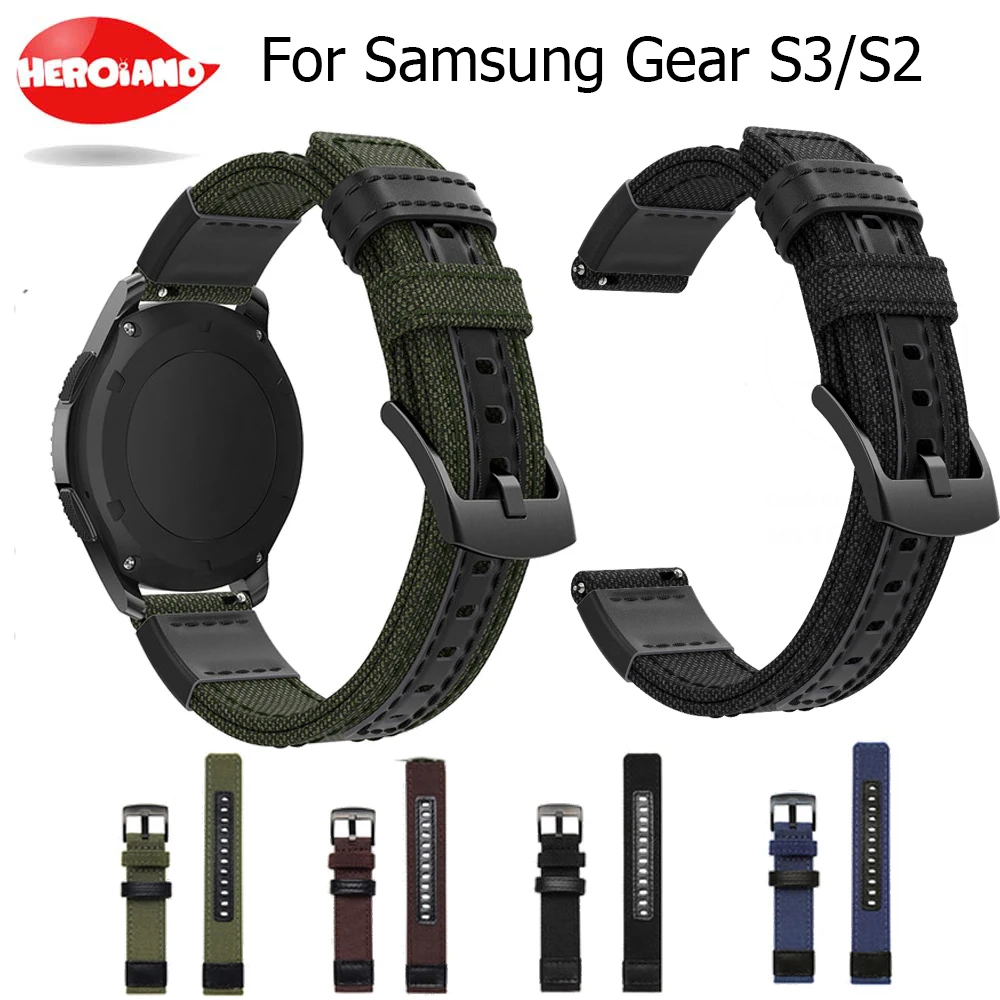 

Quick install Watch Band For Samsung Galaxy Watch 42/46 mm Army Style Nylon and Leather Straps For Samsung Gear S3 S2 Watch