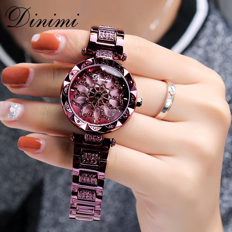 Koop Dimini Mode Luxe Vrouwen Horloges Diamond Lady Horloge Quartz Horloge Roestvrij Staal Goud Dames Horloges Dropshipping Geschenken