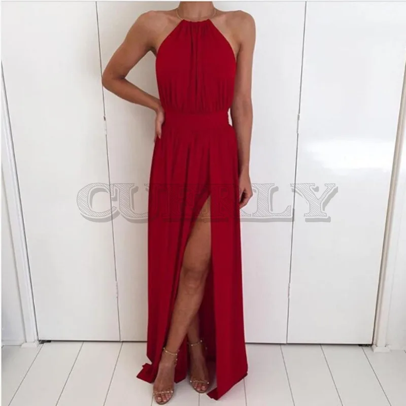 

CUERLY Women Off Shoulder Chiffon White Dress Summer Red Beach Boho Maxi Long Dress Elegant Bridesmaid Split Party Dresses