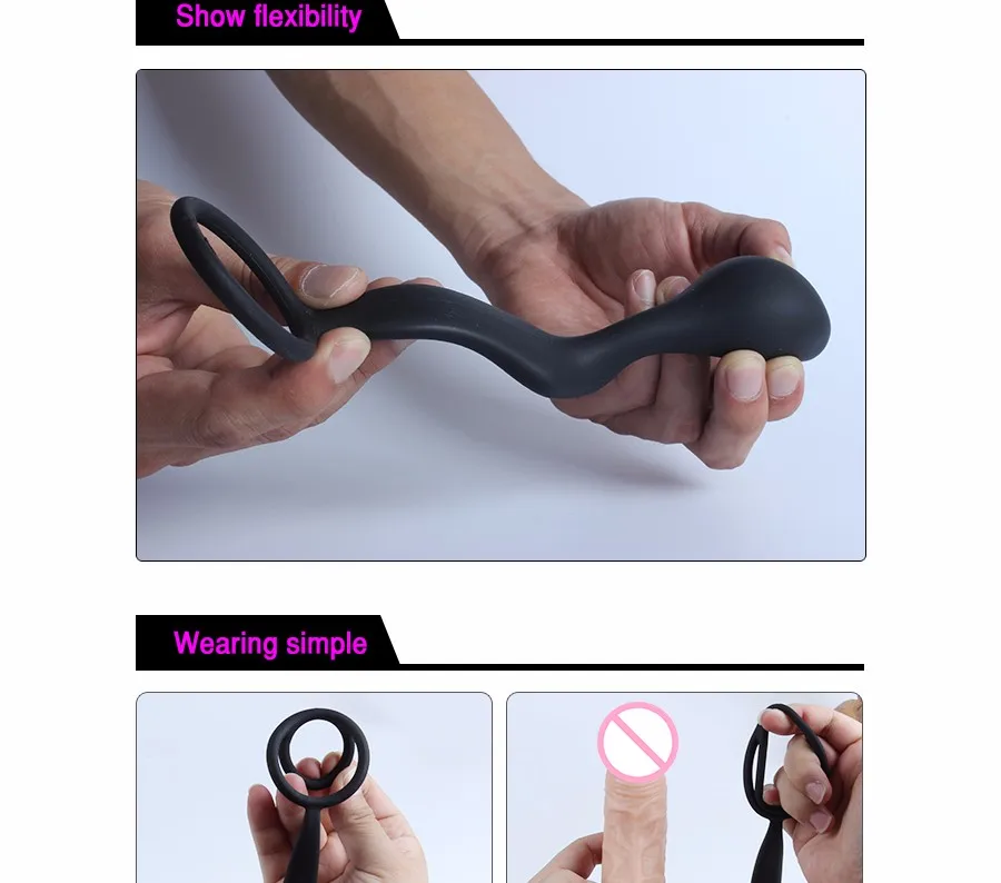 LURE Silicone Double loop anal plug dilators Male Prostate Massager Cock Ring Sex Toys Butt Plug for Men gay Adult Erotic shop 11
