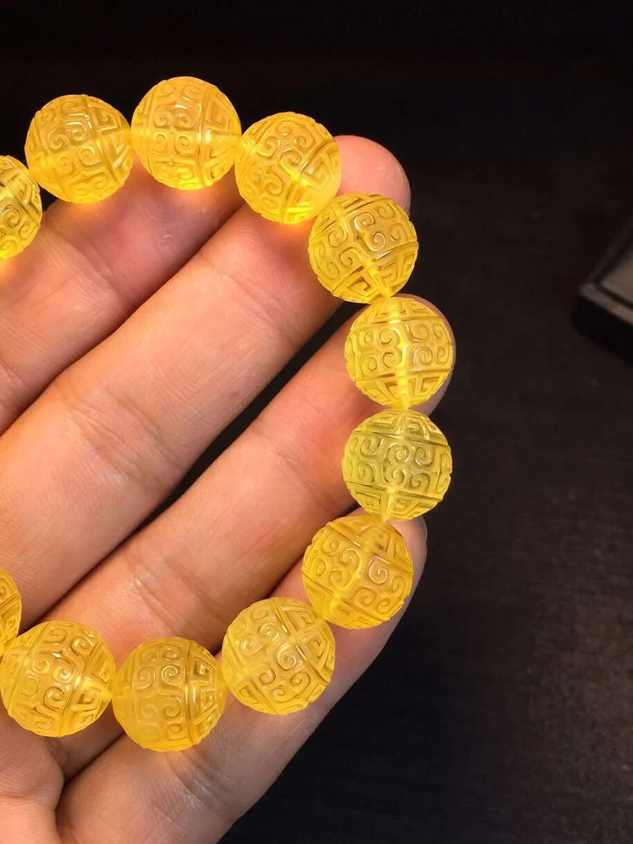 

12.8mm Natural Yellow Gold Amber Bracelet For Woman Man Gift Healing Stone Round Beads Gemstone Bracelets AAAAA Drop Shipping