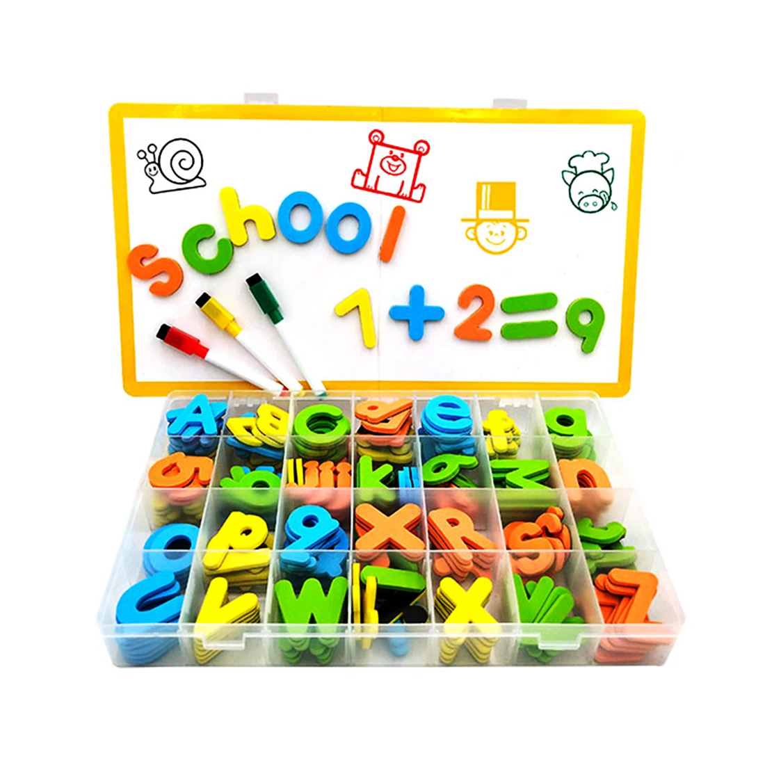 

5Pcs Letter Figure Symbol Puzzle Magnetic Sticker Set with Foldable Magnetic Whiteboard and Whiteboard Marker Toys For Kids