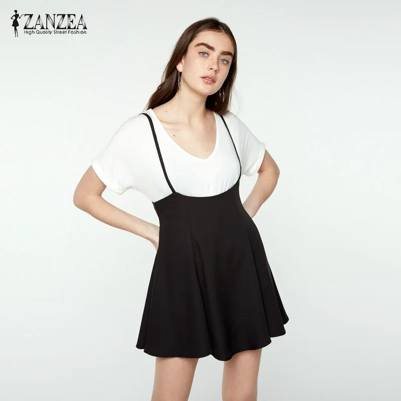 ZANZEA Новый 2019 юбки женские модные Черный приталенная юбка с плеча бретели для нижнего белья плиссированные подол Женская юбка подтяжки юбка