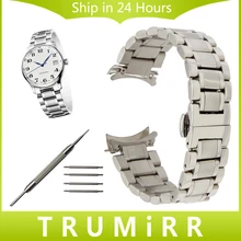 19mm 20mm En Acier Inoxydable Bracelet Curved End Bracelet pour Longines Maître L2 Montre Bande Butterfly Boucle Ceinture Bracelet argent