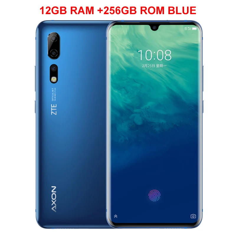 Мобильный телефон zte Axon 10 Pro, 6,47 дюймов, гибкий изогнутый экран, 6 ГБ ОЗУ, 128 Гб ПЗУ, восьмиядерный смартфон Snapdragon 855, 4G LTE - Цвет: Blue 12GB 256GB