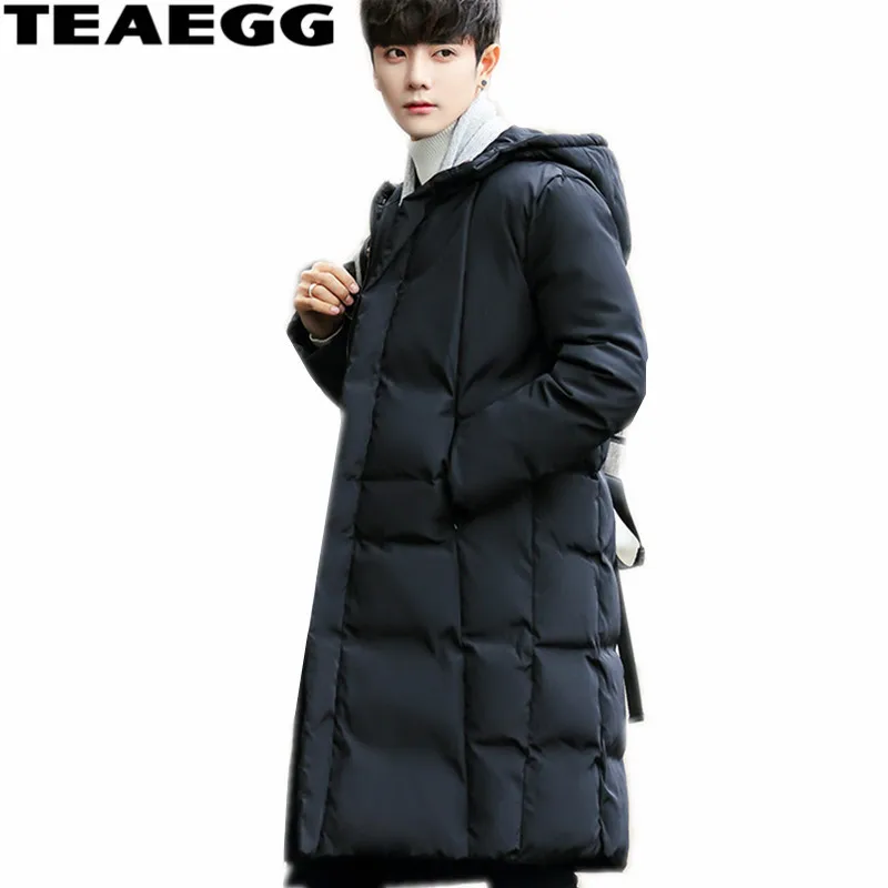 TEAEGG Thick Cotton Long Jacket Mens Winter Coat Hooded Warm Parkas