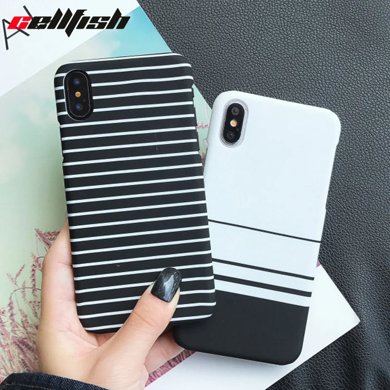 

Fashion Grid Stripe Phone Case for iPhone X 10 XS Max Hard Matte Design iPone Back Cover for Coque iPhone 7 8 Plus 6s 7Plus
