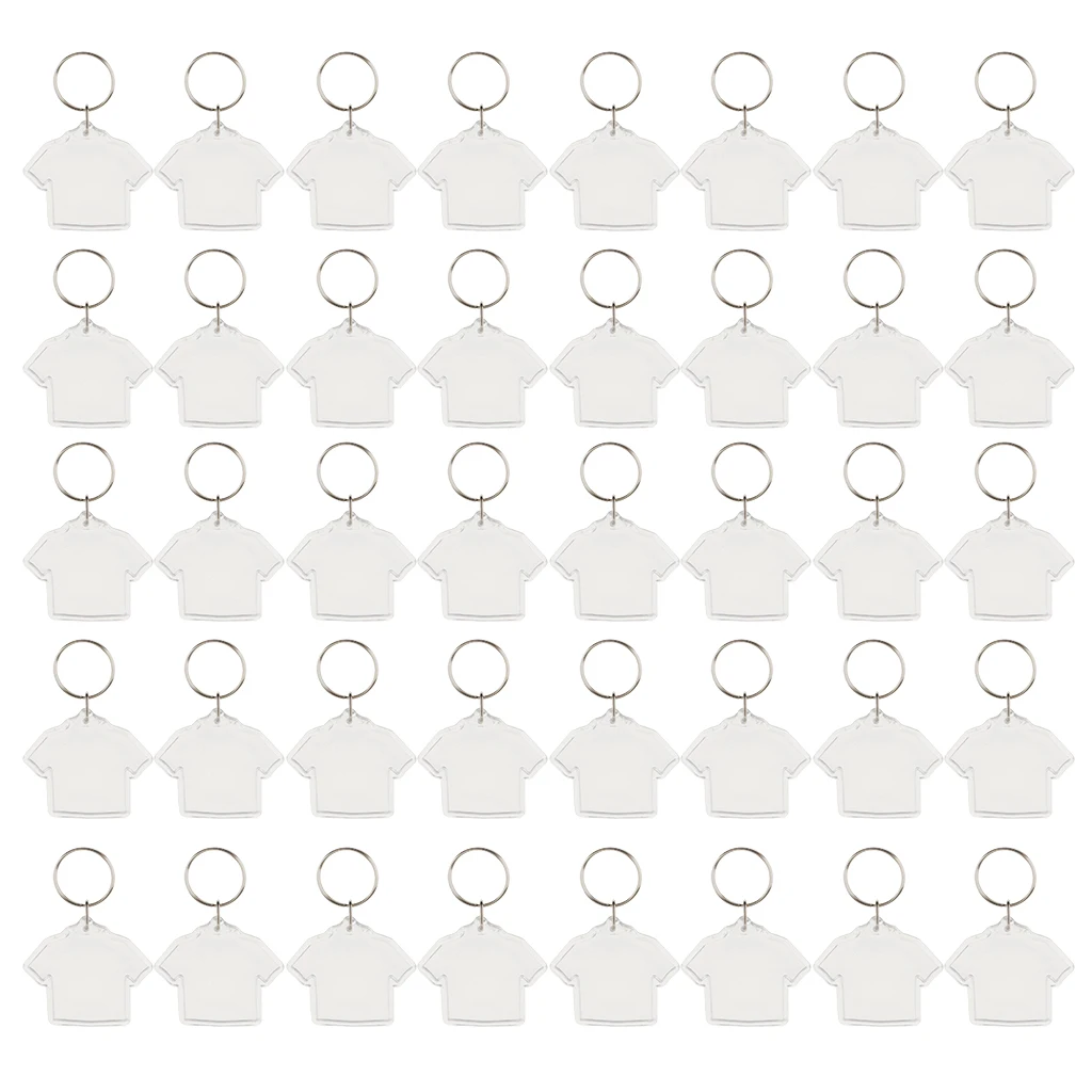 50 Pieces Clothes Shape Blank Insert Photo Picture Frame Split Ring Keychain