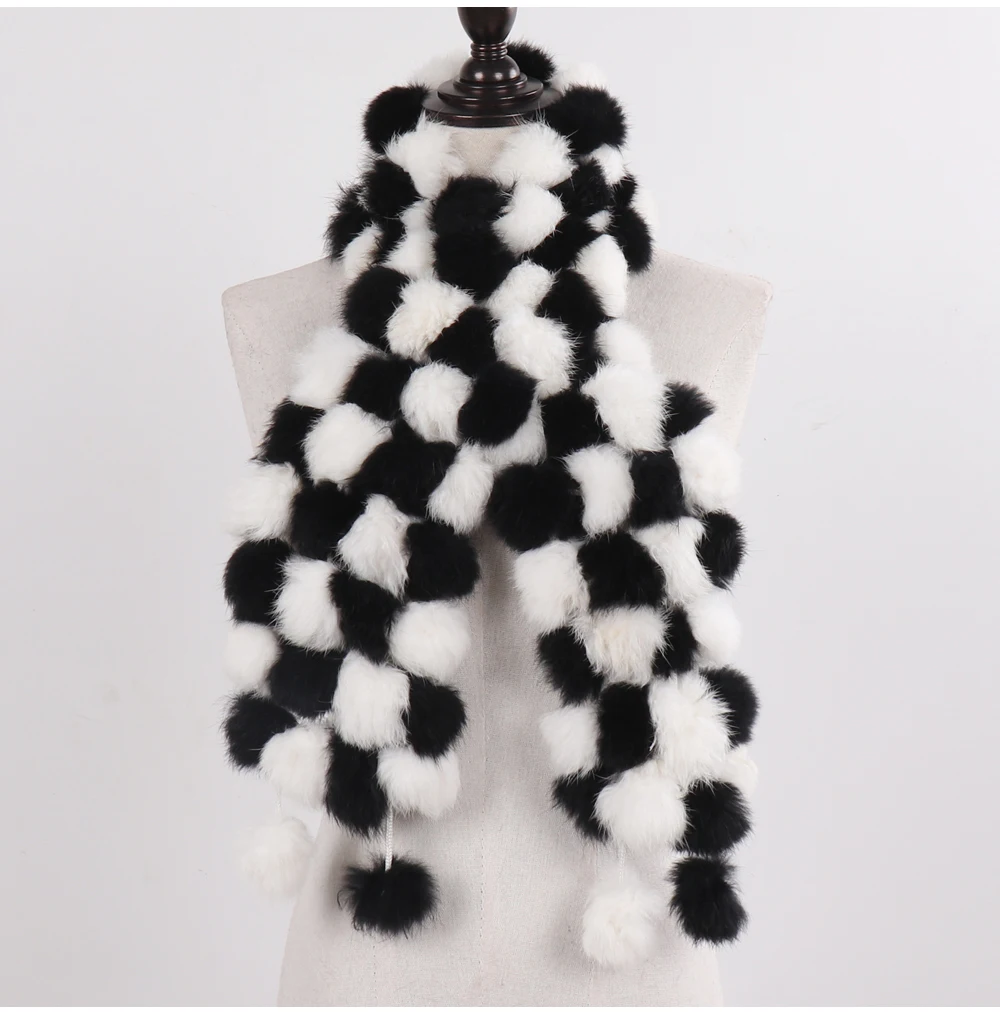 New Winter Women Real Rabbit Fur Scarf Natural Warm Rabbit Fur Muffler Girl Fashion Knitted Genuine Rabbit Fur Scarves