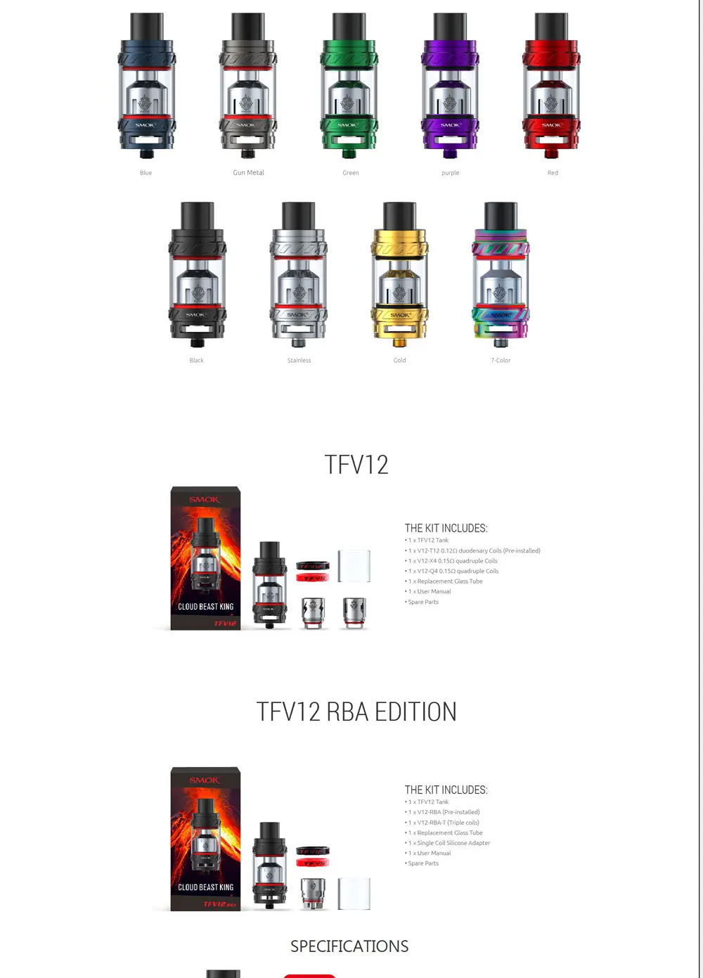 SMOK TFV12 Танк облако Танк vape мод вейпер 6 мл распылитель испаритель герметичный дизайн Fit GX350 G-priv электронные сигареты