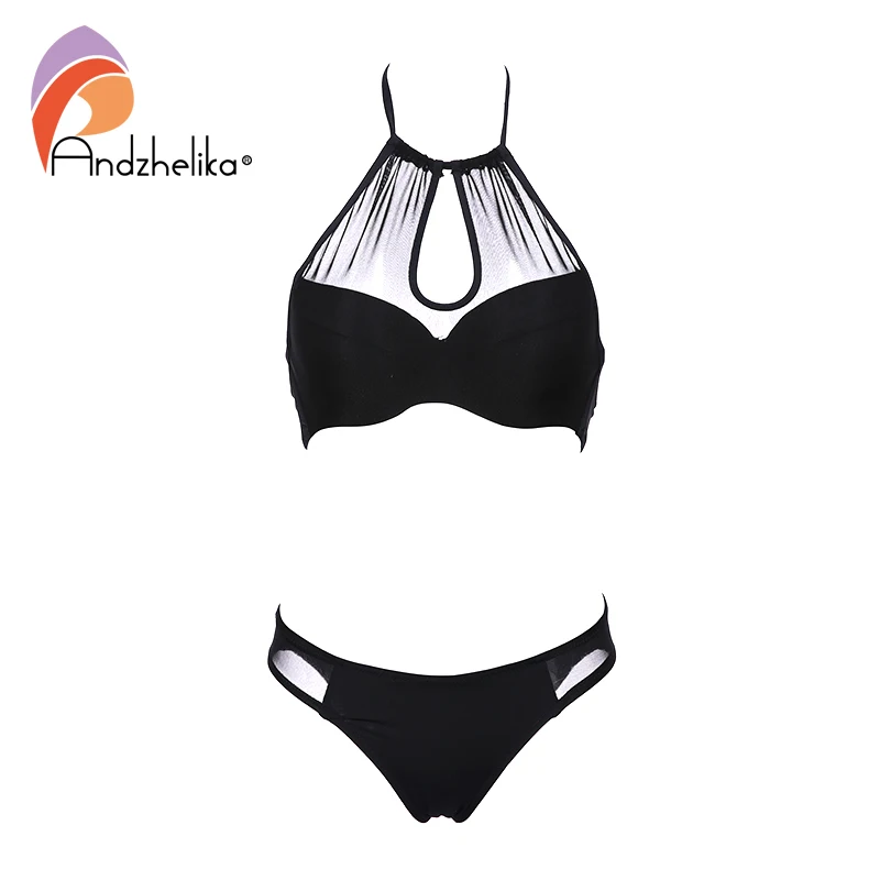 Andzhelika Sexy malla sólida Bikinis 2019 mujeres traje de baño Push Up Bikini conjunto sin tirantes traje de baño femenino Monokini AK1902