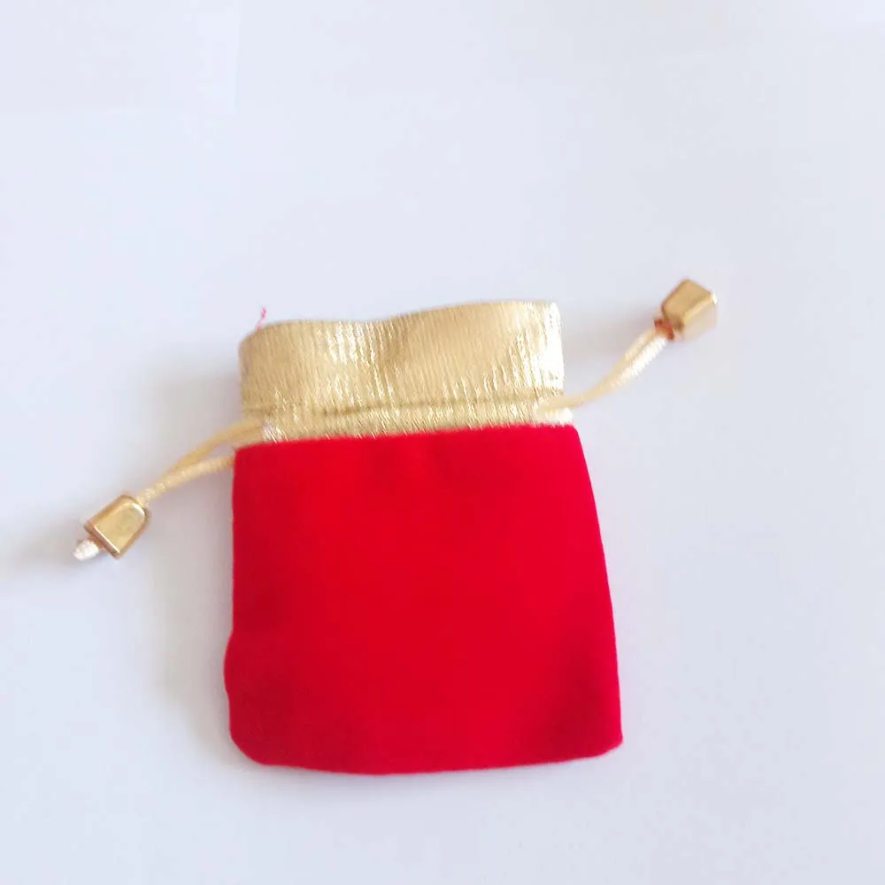 50pcs Phnom Penh Gold Bead Red Velvet Bag Jewellery Pouch Gift Bags Wedding Drawstring Bag Woman Jewelry Display Gift Pack Bag