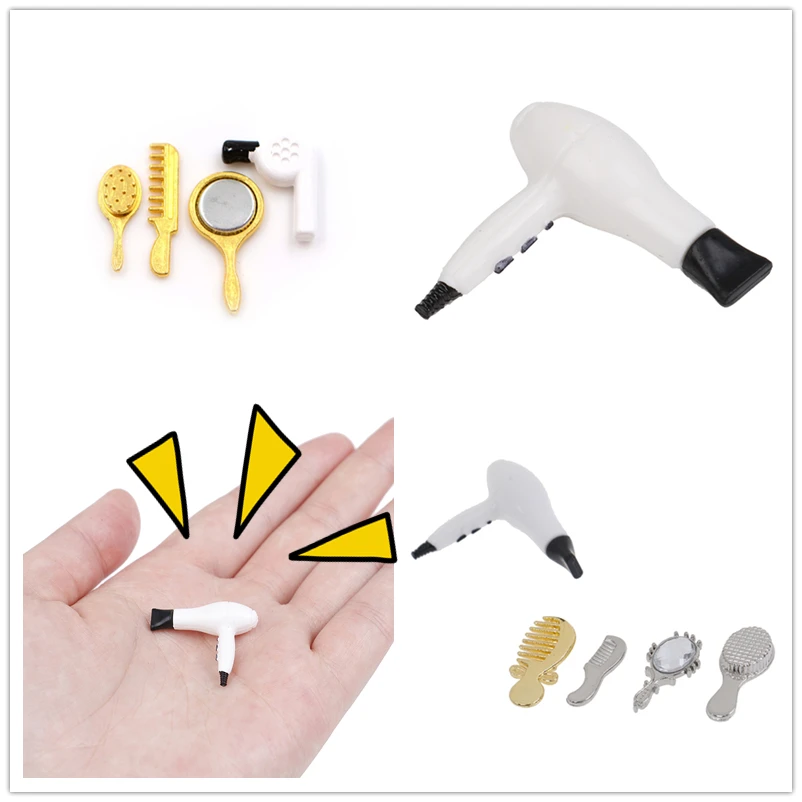 New 1/12 Dollhouse Miniature Comb Hair Dryer Mirror Model Building Kits Kids Toys Practical Bathroom Accessory pretend play toys