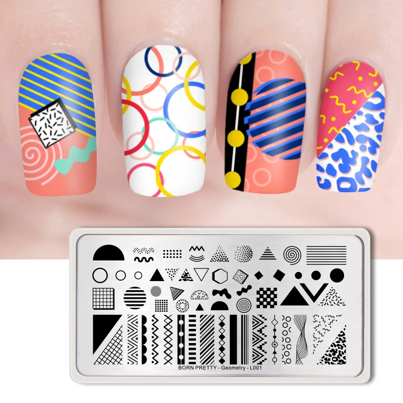 

BORN PRETTY 12 * 6cm Nail Stamping Plates Geometry Pattern Rectangle Nail Art Image Template For DIY Stamping