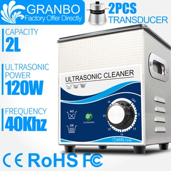 GRANBO Mechanical Knob Ultrasonic Cleaner Bath 2L 120W 110V 220V With Timer Cleaning Hardware Parts Jewelry Glasses Watches digital ultrasonic cleaner with baskets jewelry watches dental 2l 60w 40khz heating and timer