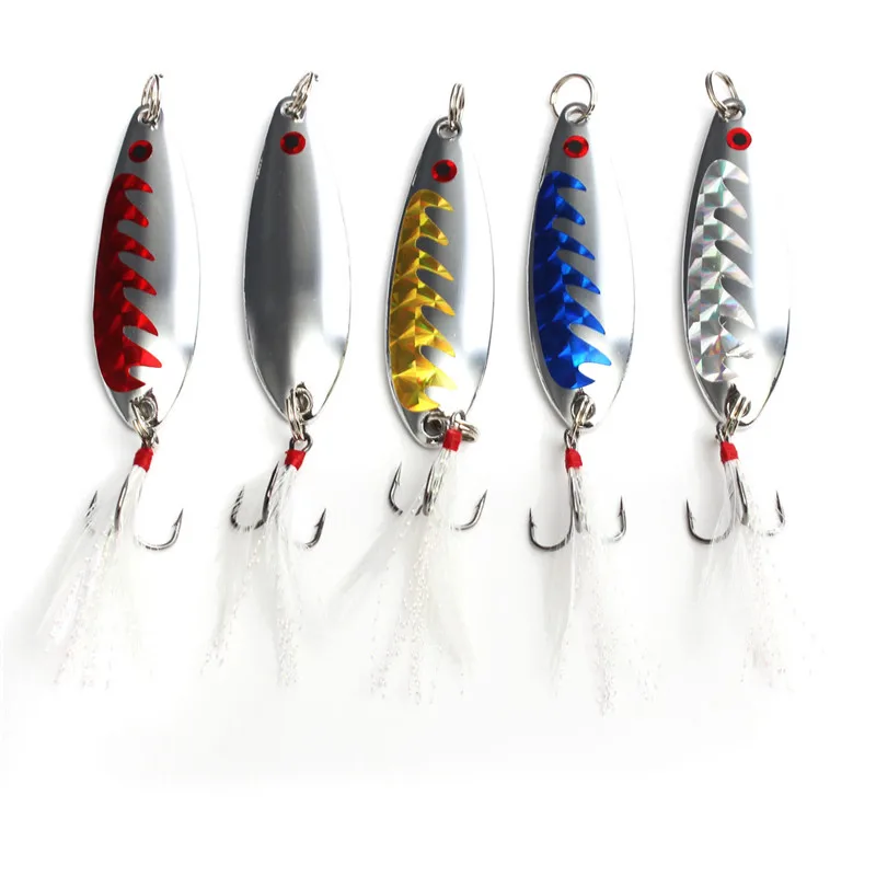 

CAMTOA Hot 5pcs/lot Fishing Lure Mixed color Metal Spoon artificial metal Hooks Baits Fishing Tackle Box Accessory tool