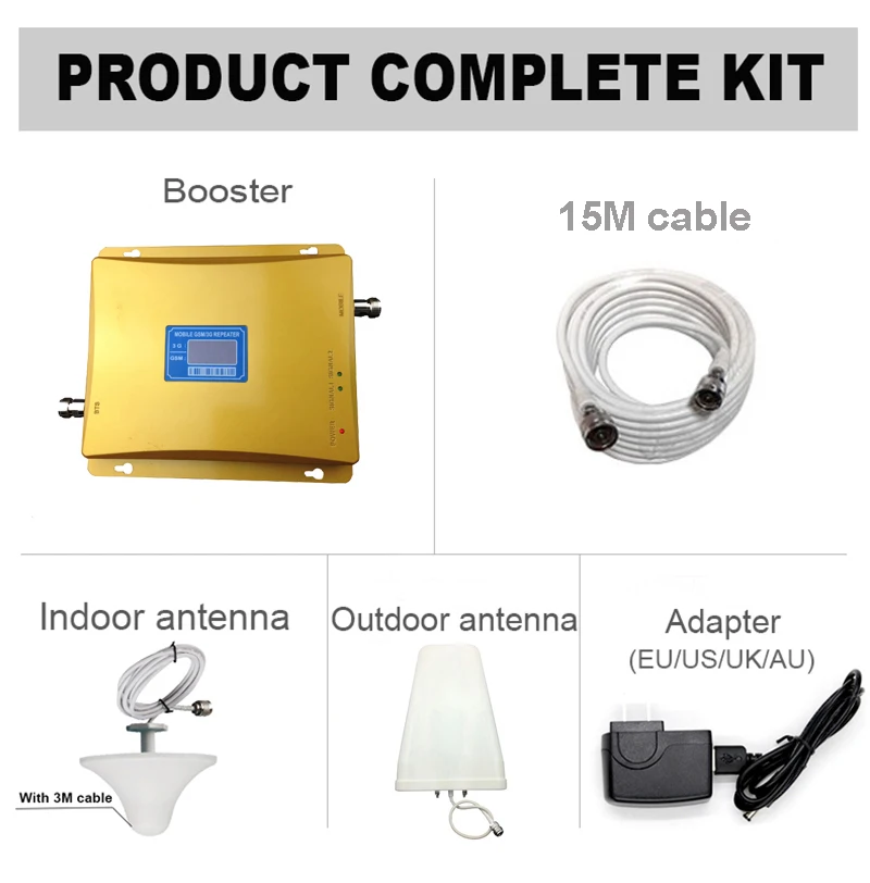 Dual Band Signal Repeater GSM 2G 3G EDGEHSPA GSM 900MHz & WCDMA UMTS 2100MHz Mobile Signal Booster Cellular amplifier Full Set (8)