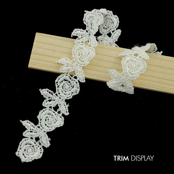 5Y White Rose Flower Embroidered Applique Trim Scrapbooking Lace Ribbon